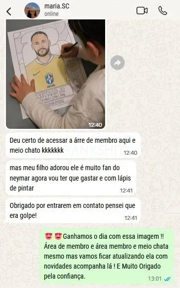 Depoimento de cliente no WhatsApp