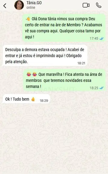 Depoimento de cliente no WhatsApp