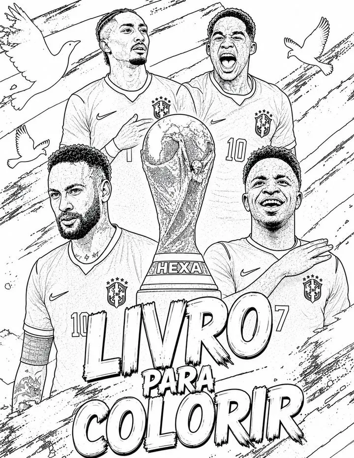Seleção Brasileira completa para colorir